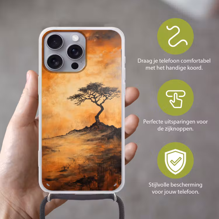 Boom - Landschap - Oranje Hoesje iPhone 16 Pro Max met koord klein -sfeer2_NL