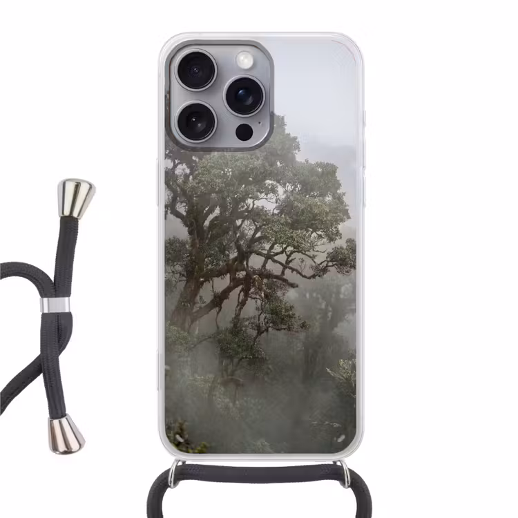 Boom - Mistig - Bos - Groen - Natuur Hoesje iPhone 16 Pro Max met koord klein -3d