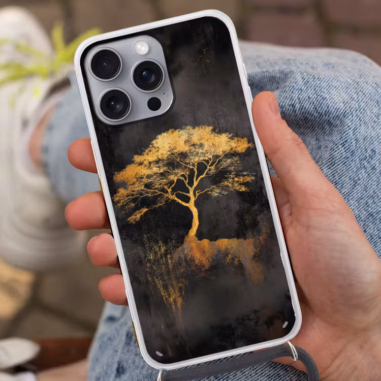 Boom - Schilderij - Goud - Abstract Hoesje iPhone 16 Pro Max met koord klein -sfeer3