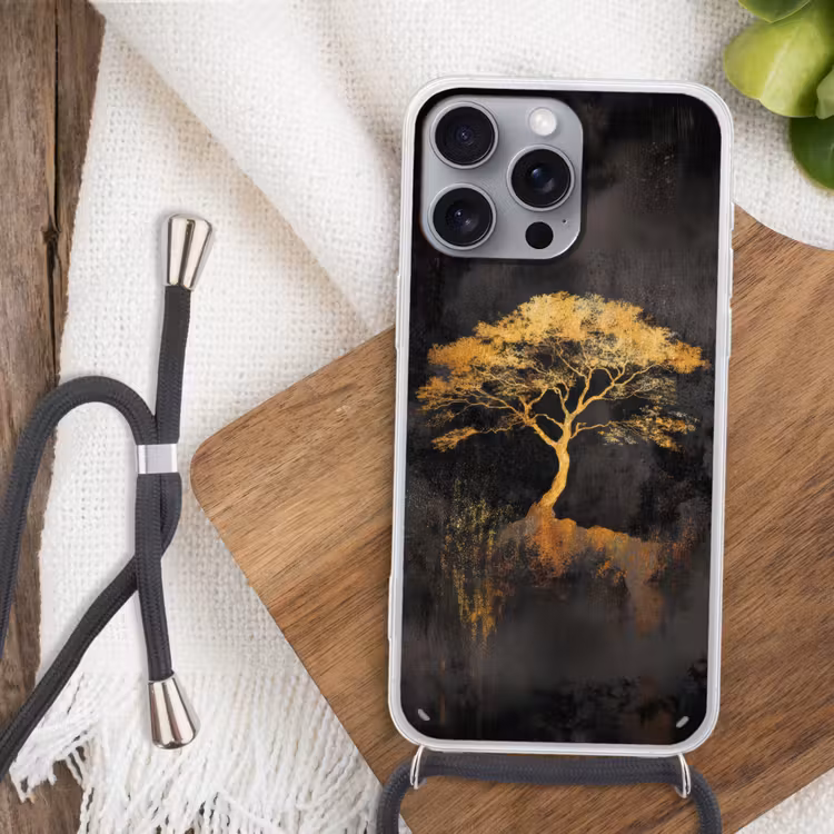 Boom - Schilderij - Goud - Abstract Hoesje iPhone 16 Pro Max met koord klein -sfeer4