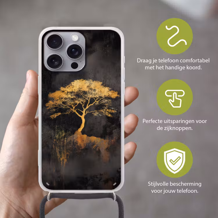 Boom - Schilderij - Goud - Abstract Hoesje iPhone 16 Pro Max met koord klein -sfeer2_NL
