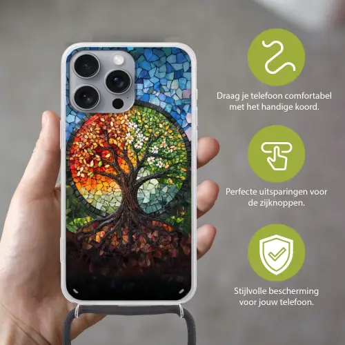 Boom - Seizoenen - Mozaïek - Bergen Hoesje iPhone 16 Pro Max met koord klein -sfeer2_NL