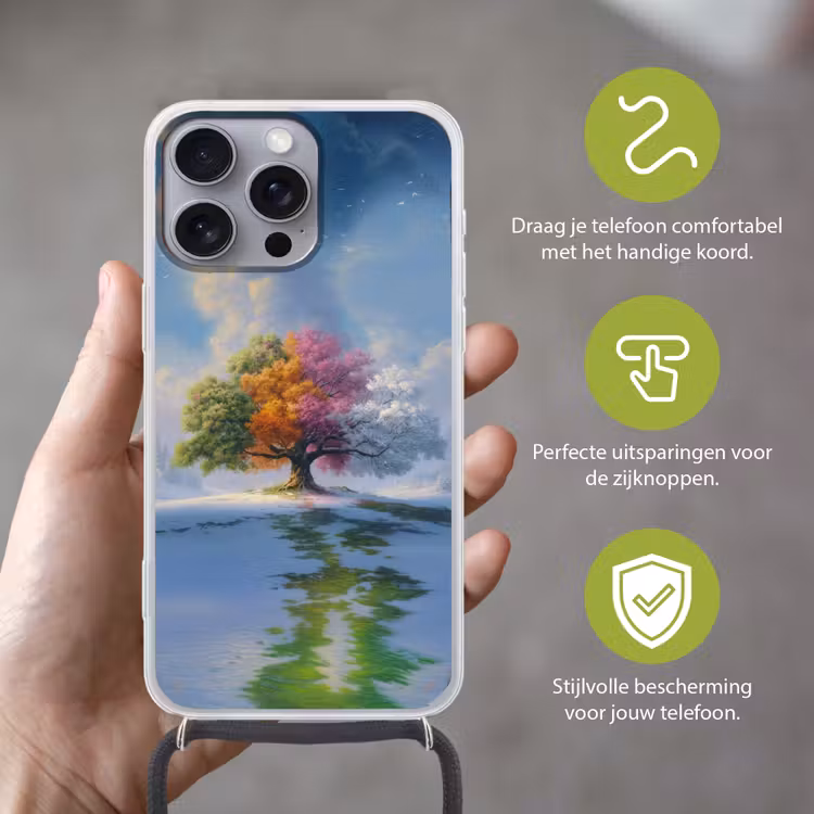 Boom - Seizoenen - Winter - Landschap Hoesje iPhone 16 Pro Max met koord klein -sfeer2_NL
