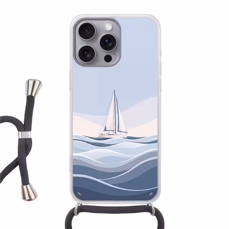 Boot - Zeil - Zee - Modern - Beige Hoesje iPhone 16 Pro Max met koord klein -3d