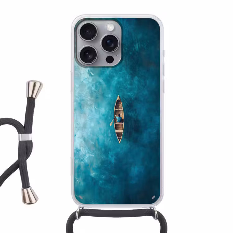 Bootje - Water - Blauw Hoesje iPhone 16 Pro Max met koord klein -3d