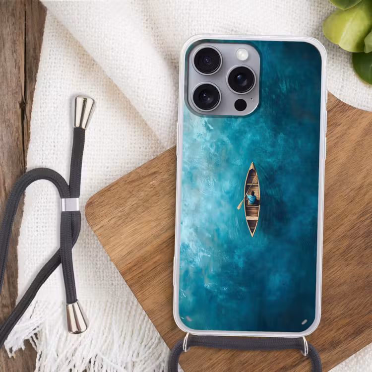 Bootje - Water - Blauw Hoesje iPhone 16 Pro Max met koord klein -sfeer4