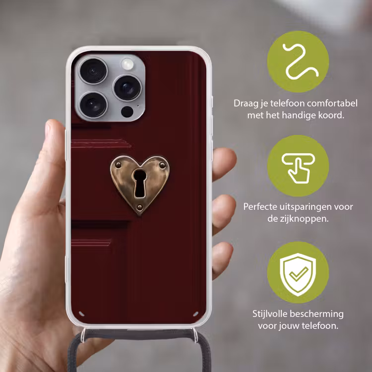 Bordeaux - Sleutelplaat - Hout - Deur Hoesje iPhone 16 Pro Max met koord klein -sfeer2_NL