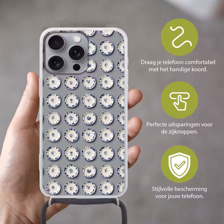 Borden - Bloemen - Blauw - Wit Hoesje iPhone 16 Pro Max met koord klein 804 -sfeer2_NL