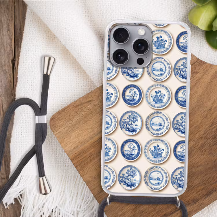 Borden - Bomen - Planten - Blauw Hoesje iPhone 16 Pro Max met koord klein 804 -sfeer4