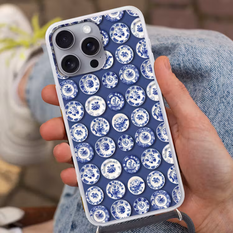Borden - Floraal - Blauw Hoesje iPhone 16 Pro Max met koord klein 804 -sfeer3