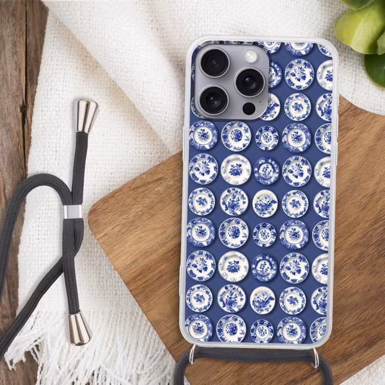 Borden - Floraal - Blauw Hoesje iPhone 16 Pro Max met koord klein 804 -sfeer4