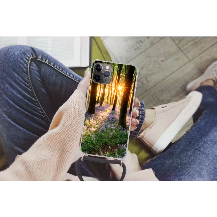 Bos - Bloemen - Lavendel - Zon Hoesje iPhone 12 Pro met koord klein -hand
