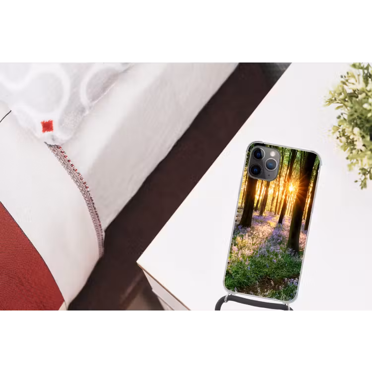 Bos - Bloemen - Lavendel - Zon Hoesje iPhone 12 Pro met koord klein -kamer