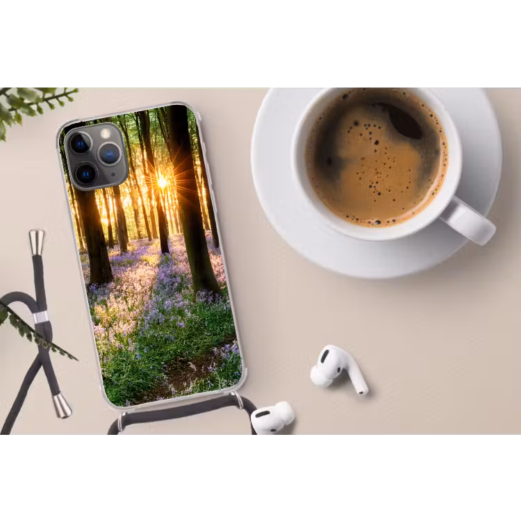 Bos - Bloemen - Lavendel - Zon Hoesje iPhone 12 Pro met koord klein -oordop