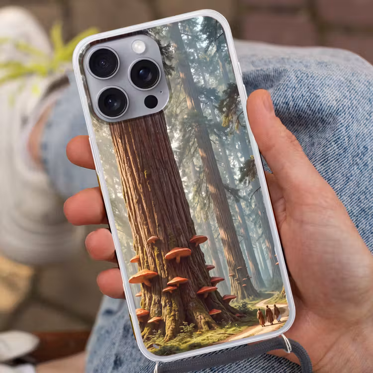 Telefoonhoesje met koord - Bos - Bomen - Natuur - Bos - Bomen - Natuur Hoesje iPhone 16 Pro Max met koord klein