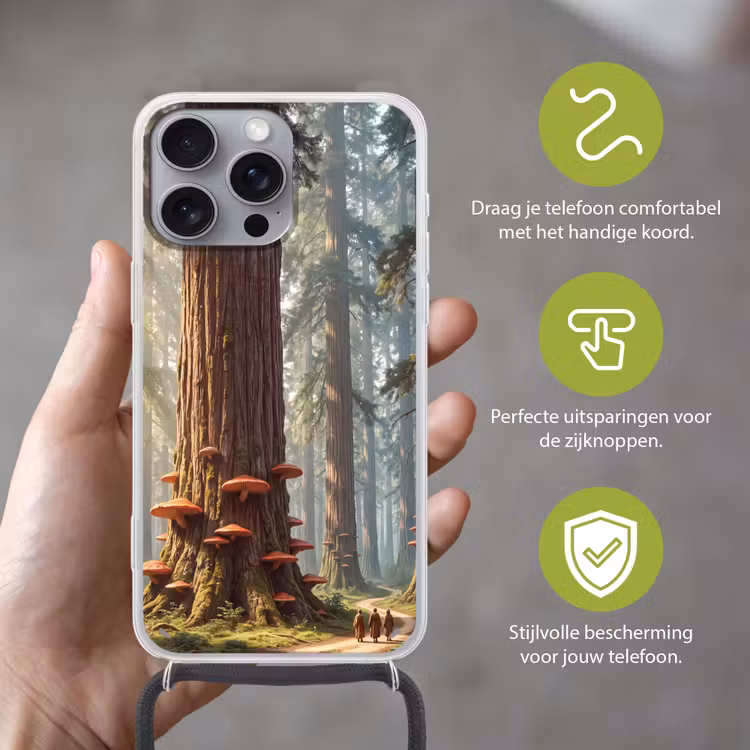 Telefoonhoesje met koord - Bos - Bomen - Natuur - Bos - Bomen - Natuur Hoesje iPhone 16 Pro Max met koord klein