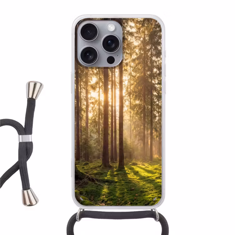 Bos - Gras - Zonlicht Hoesje iPhone 16 Pro Max met koord klein -3d