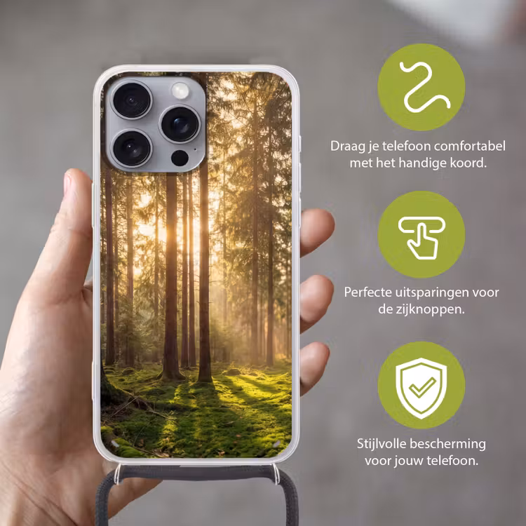 Bos - Gras - Zonlicht Hoesje iPhone 16 Pro Max met koord klein -sfeer2_NL
