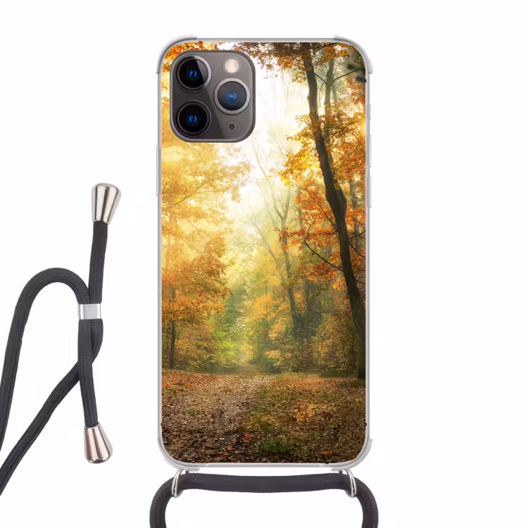 Bos - Herfst - Zon - Landschap - Natuur Hoesje iPhone 12 Pro met koord klein -3d