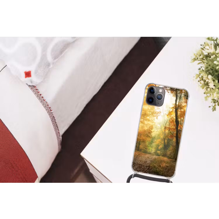 Bos - Herfst - Zon - Landschap - Natuur Hoesje iPhone 12 Pro met koord klein -kamer
