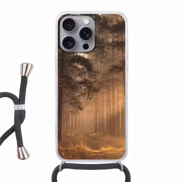 Bos - Mist - Zonlicht Hoesje iPhone 16 Pro Max met koord klein -3d