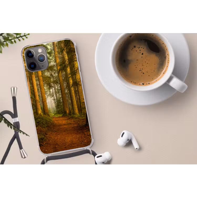 Bos - Natuur - Bomen - Landschap Hoesje iPhone 12 Pro met koord klein -oordop
