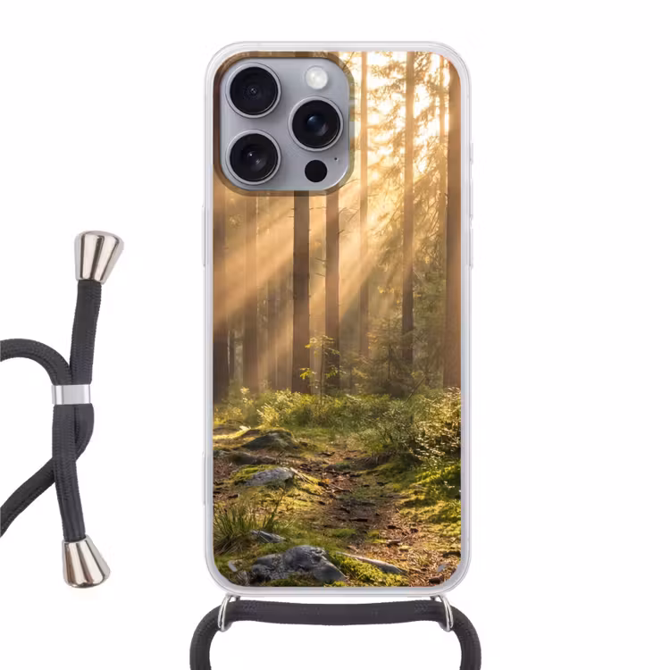 Bos - Zonlicht - Gras Hoesje iPhone 16 Pro Max met koord klein -3d