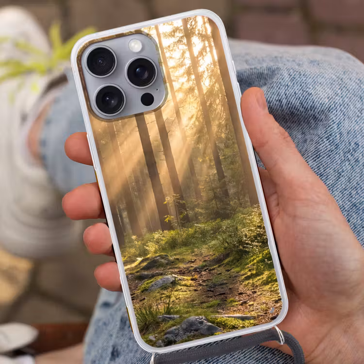 Bos - Zonlicht - Gras Hoesje iPhone 16 Pro Max met koord klein -sfeer3