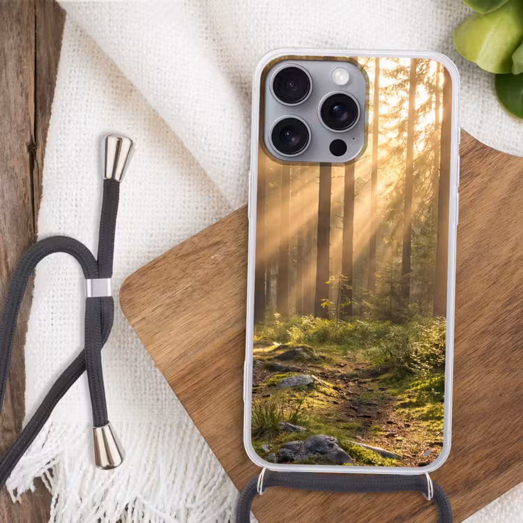 Bos - Zonlicht - Gras Hoesje iPhone 16 Pro Max met koord klein -sfeer4
