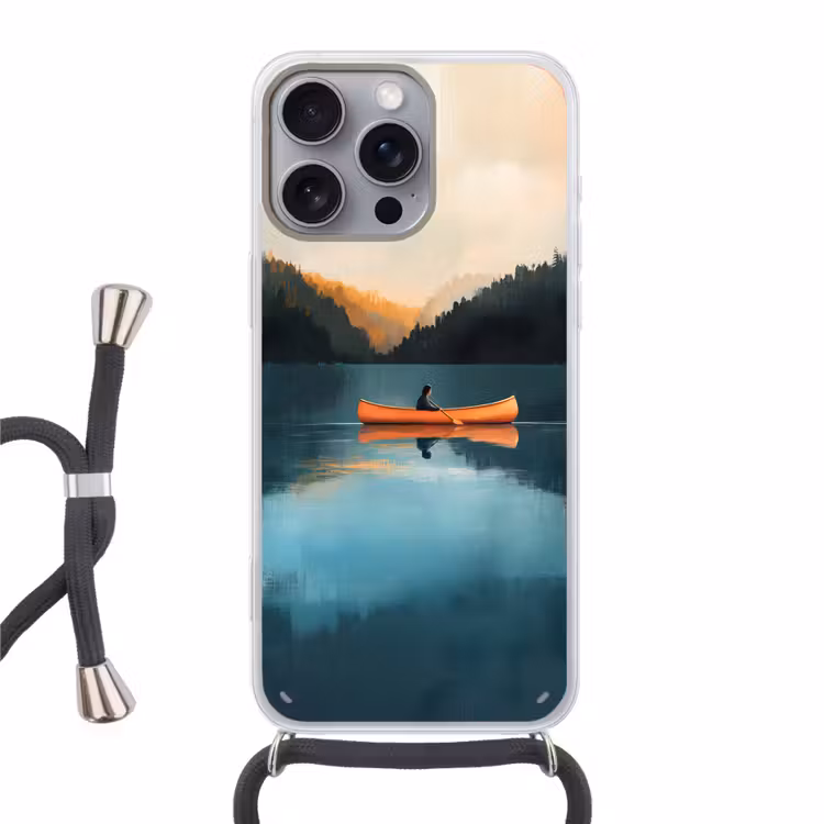 Bossen - Meer - Kano - Oranje Hoesje iPhone 16 Pro Max met koord klein -3d