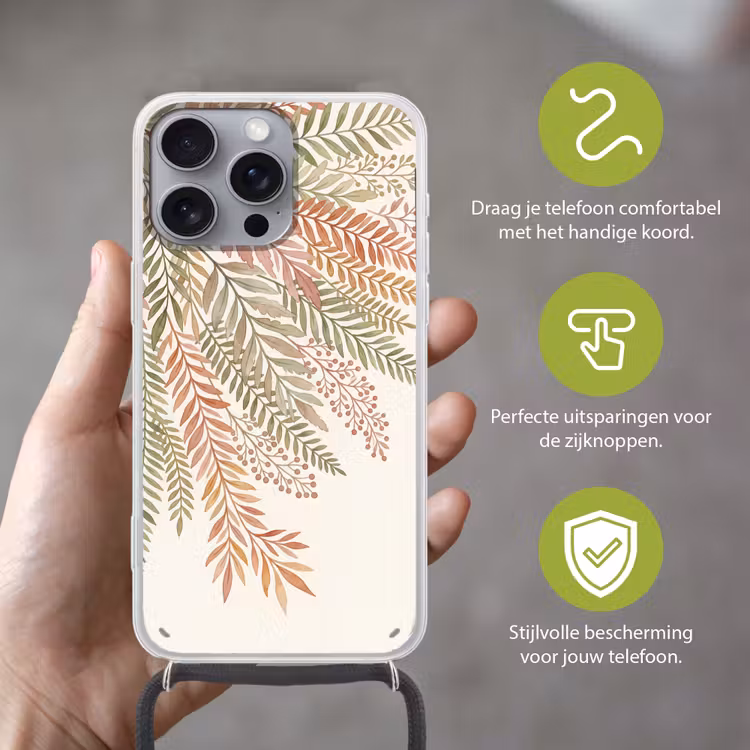Botanisch - Aquarel - Kleurrijk Hoesje iPhone 16 Pro Max met koord klein -sfeer2_NL