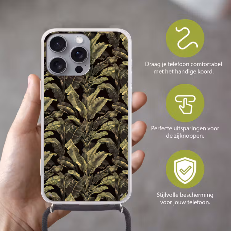 Botanisch - Bladeren - Groen Hoesje iPhone 16 Pro Max met koord klein 804 -sfeer2_NL
