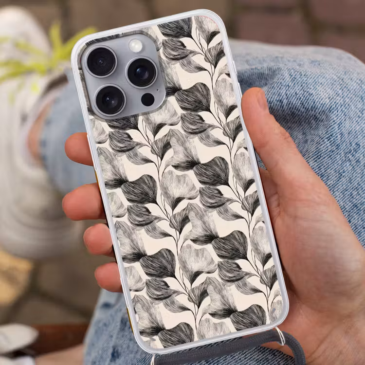 Botanisch - Bladeren - Zwart Hoesje iPhone 16 Pro Max met koord klein 804 -sfeer3