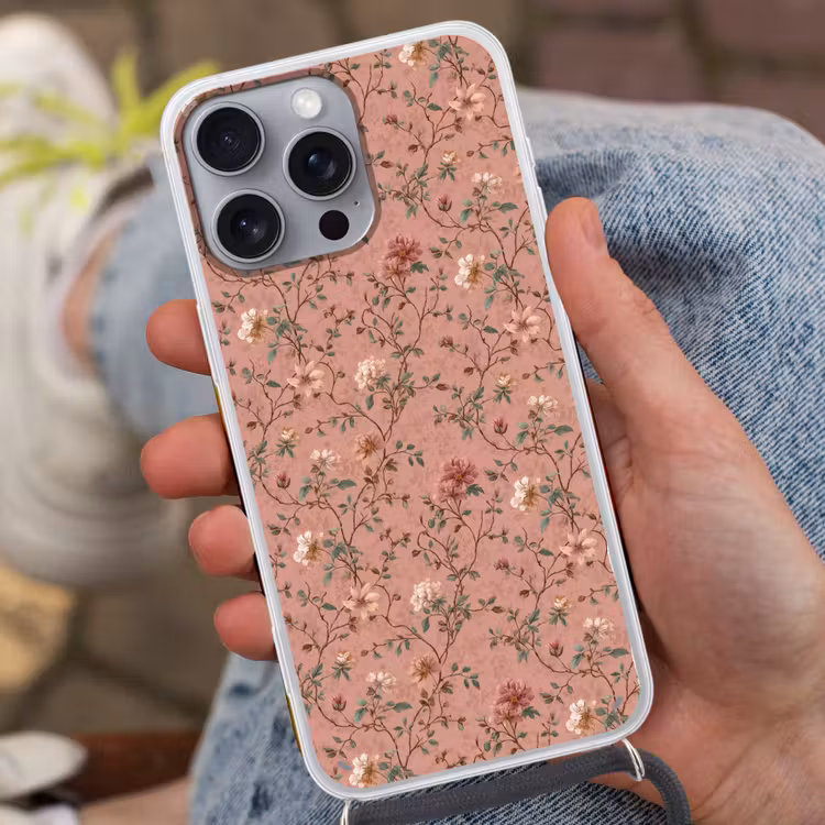 Botanisch - Bloemen - Roze Hoesje iPhone 16 Pro Max met koord klein 804 -sfeer3