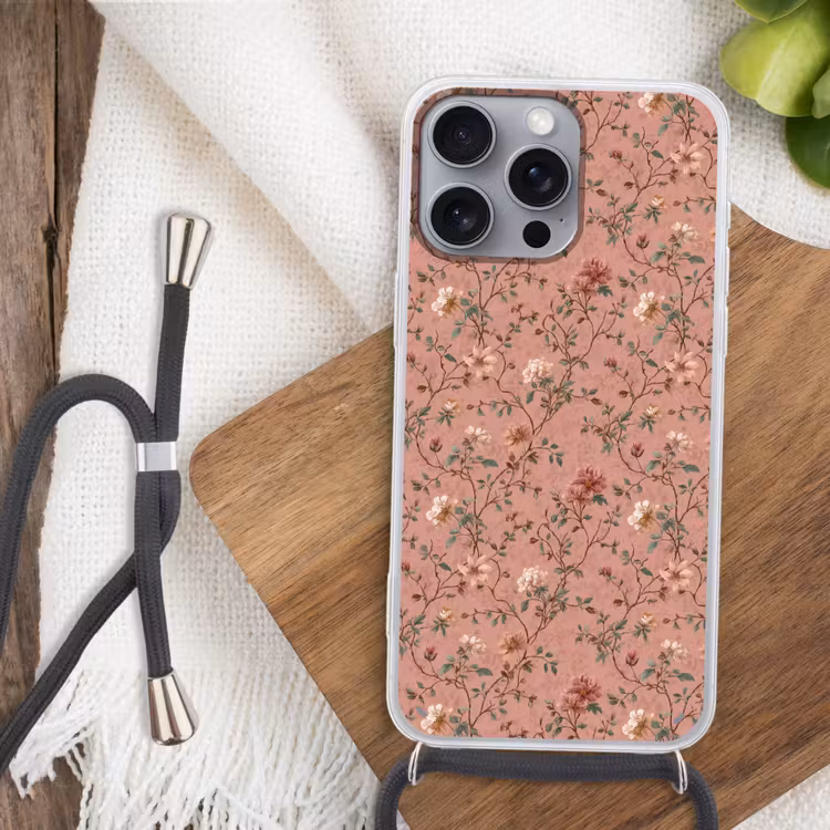 Botanisch - Bloemen - Roze Hoesje iPhone 16 Pro Max met koord klein 804 -sfeer4