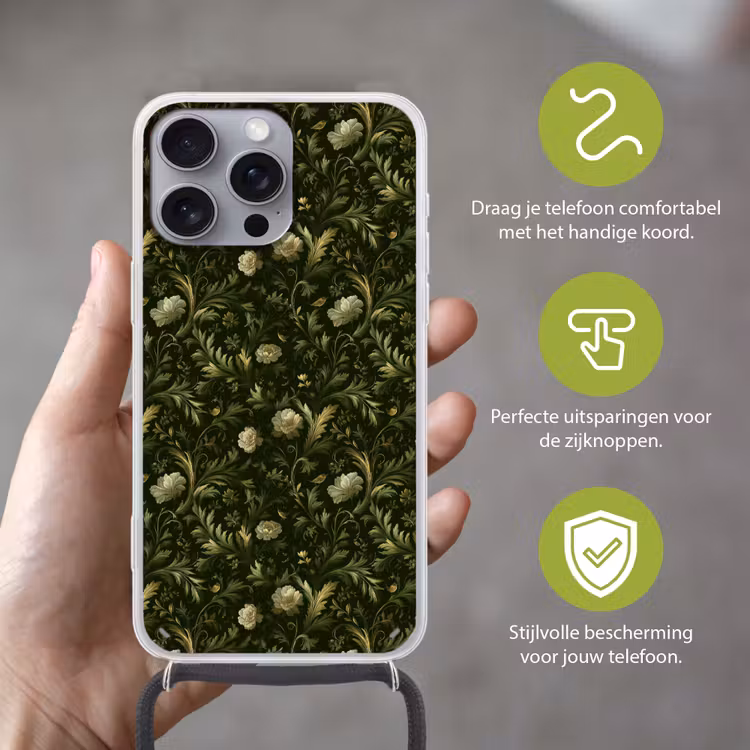 Botanisch - Naadloos - Bloemen Hoesje iPhone 16 Pro Max met koord klein 804 -sfeer2_NL