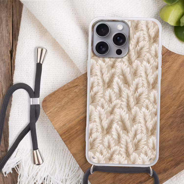 Botanisch - Patroon - Beige Hoesje iPhone 16 Pro Max met koord klein 804 -sfeer4