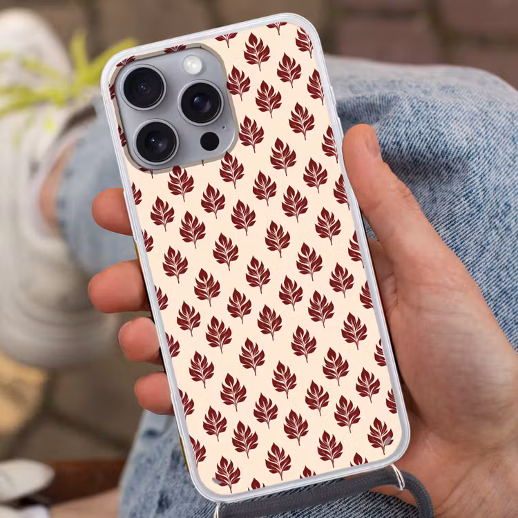 Botanisch - Patroon - Bordeaux Hoesje iPhone 16 Pro Max met koord klein 804 -sfeer3