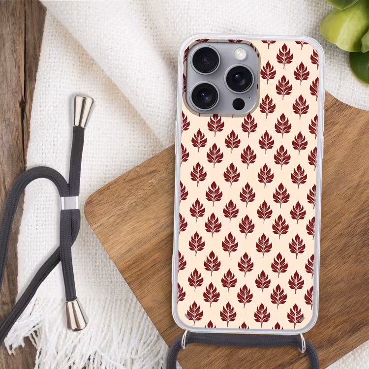 Botanisch - Patroon - Bordeaux Hoesje iPhone 16 Pro Max met koord klein 804 -sfeer4