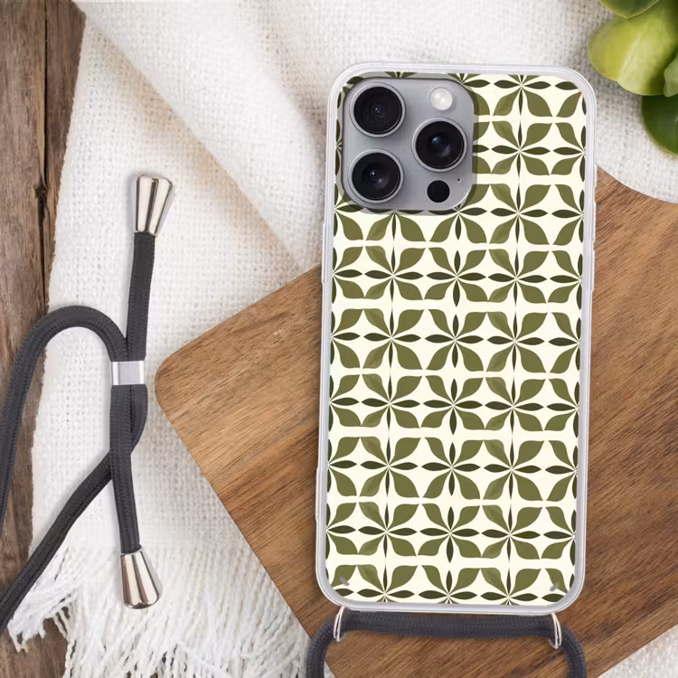 Botanisch - Retro - Groen Hoesje iPhone 16 Pro Max met koord klein 804 -sfeer4
