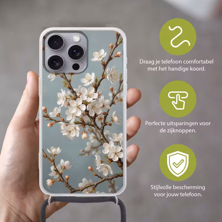 Botanisch - Stilleven - Blauw Hoesje iPhone 16 Pro Max met koord klein -sfeer2_NL