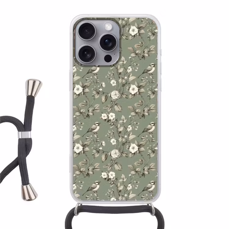 Botanisch - Vogels - Groen Hoesje iPhone 16 Pro Max met koord klein 804 -3d