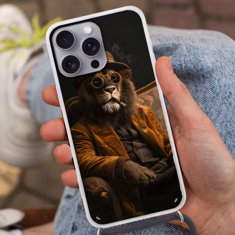 Bril - Leeuw - Bank - Hoed Hoesje iPhone 16 Pro Max met koord klein -sfeer3