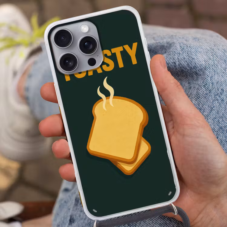 Brood - Tosti - Groen - Minimalistisch Hoesje iPhone 16 Pro Max met koord klein -sfeer3