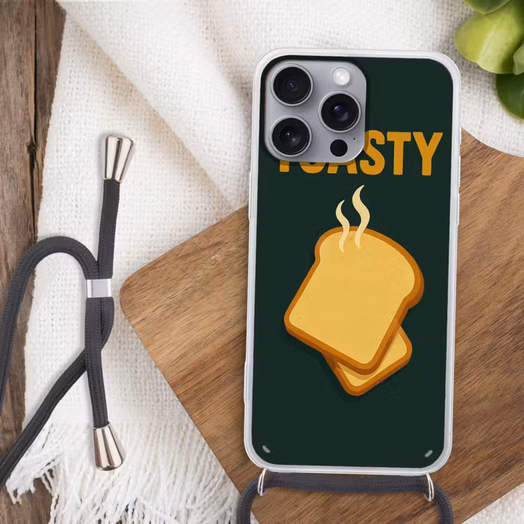 Brood - Tosti - Groen - Minimalistisch Hoesje iPhone 16 Pro Max met koord klein -sfeer4