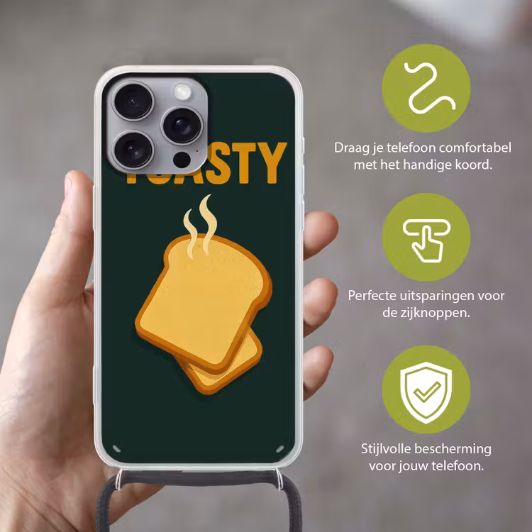 Brood - Tosti - Groen - Minimalistisch Hoesje iPhone 16 Pro Max met koord klein -sfeer2_NL