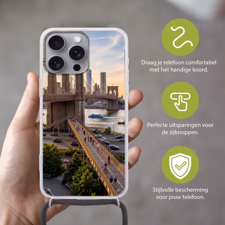 Brug - Rivier - Stad - Zonsondergang - Architectuur Hoesje iPhone 16 Pro Max met koord klein -sfeer2_NL