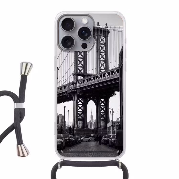 Brug - Stad - Architectuur - Modern - Zwart-wit Hoesje iPhone 16 Pro Max met koord klein -3d