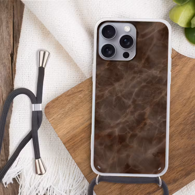 Bruin marmer - Organisch - Natuursteen Hoesje iPhone 16 Pro Max met koord klein -sfeer4
