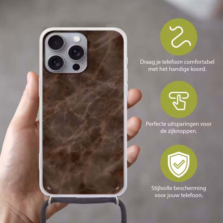 Bruin marmer - Organisch - Natuursteen Hoesje iPhone 16 Pro Max met koord klein -sfeer2_NL